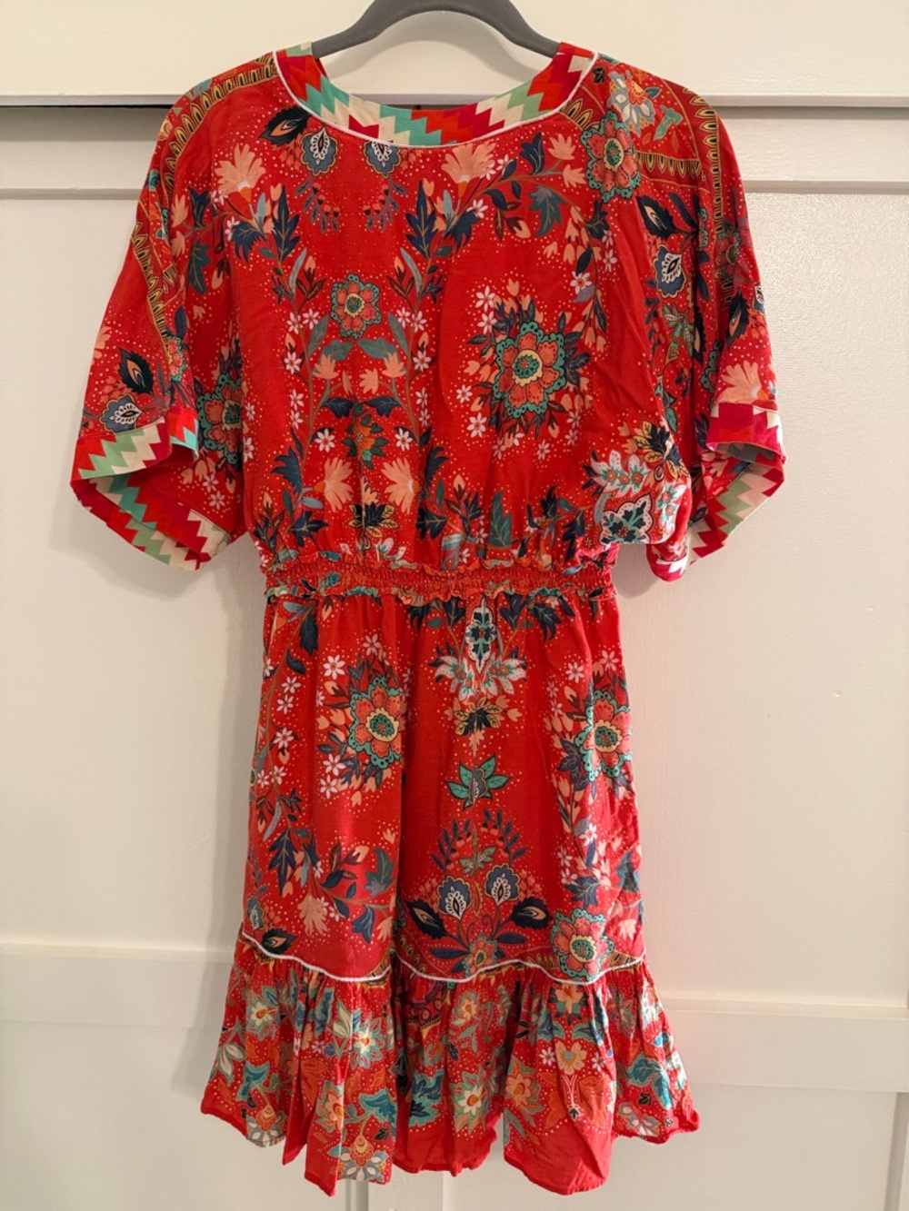 Farm Rio Red Floral V-Neck Ruffled Dress - Picture 2 of 4